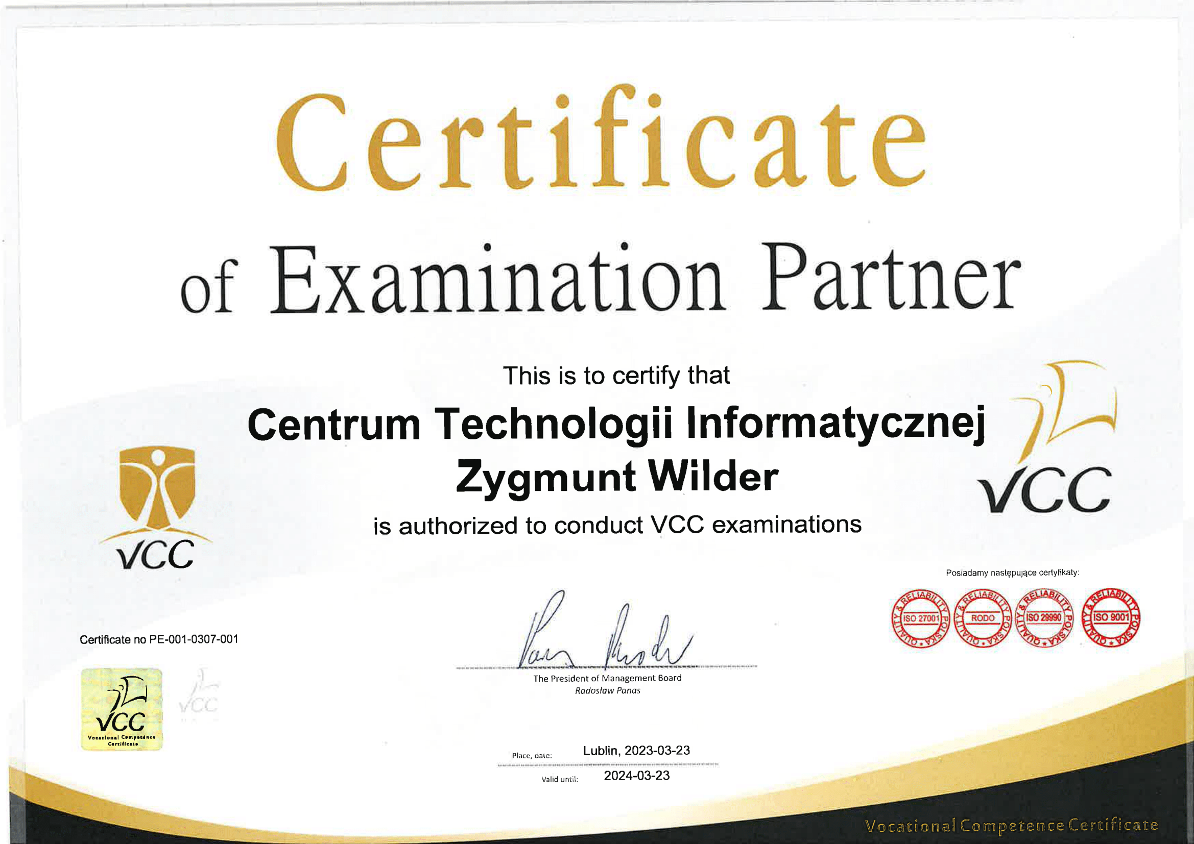 Certyfikat PE 2023
